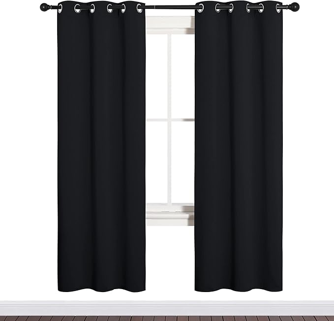 NICETOWN Bathroom Blackout Thermal Curtains and Drapes, Black Solid Thermal Insulated Grommet Blackout Drapery Panels for Window (2 Panels, 34 inches Wide by 72 inches Long, Black)