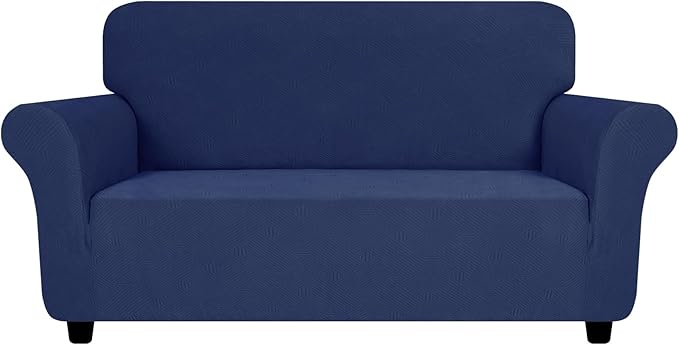 ZNSAYOTX Super Stretch Loveseat Covers (57"-70"), New Striped Love Seat Slipcover, Dogs Pet Friendly Anti-Slip Couch Protector Spandex Durable 2 Seater Fabric Sofa Cover (Navy Blue, Loveseat)