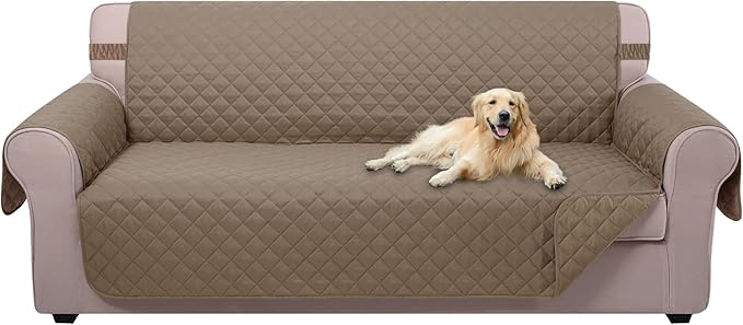 U-NICE HOME Reversible Sofa Cover Couch Cover for Dogs with Elastic Straps Water Resistant Furniture Protector for Pets Couch Cover for 3 Cushion Couch (Sofa, Taupe/Taupe)