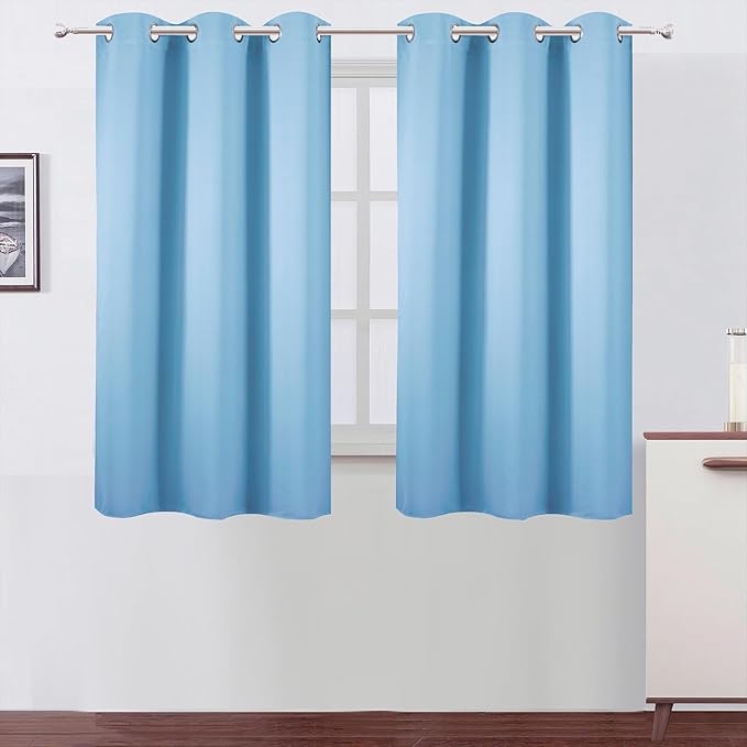 LEMOMO Sky Blue Blackout Curtains 42 x 54 Inch Length Set of 2 Panels Grommet Bedroom Curtains for Living Room