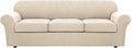 H.VERSAILTEX 4 Piece Stretch Sofa Covers for 3 Cushion Couch Covers for Living Room Furniture Slipcovers (Base Cover Plus 3 Seat Cushion Covers) Thicker Jacquard Fabric (Large Sofa, Natural)