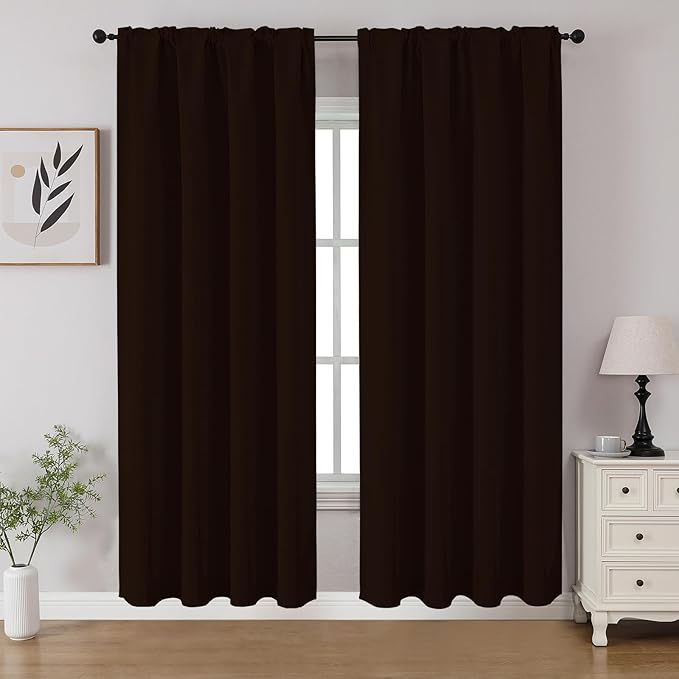 CUCRAF Blackout Curtains 72 inch Length 2 Panels Set, Rod Pocket Room Darkening Drapes for Bedroom Living Room, Insulated Thermal Light Blocking Window Curtain (W52 x L72 Inch, Chocolate)