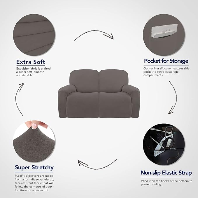 PureFit Super Stretch Loveseat Recliner Sofa Couch Cover with Pocket – 2 Seats Non Slip Soft Sofa Slipcover, Washable Reclining Furniture Protector for Pets (Recliner Loveseat, Taupe)
