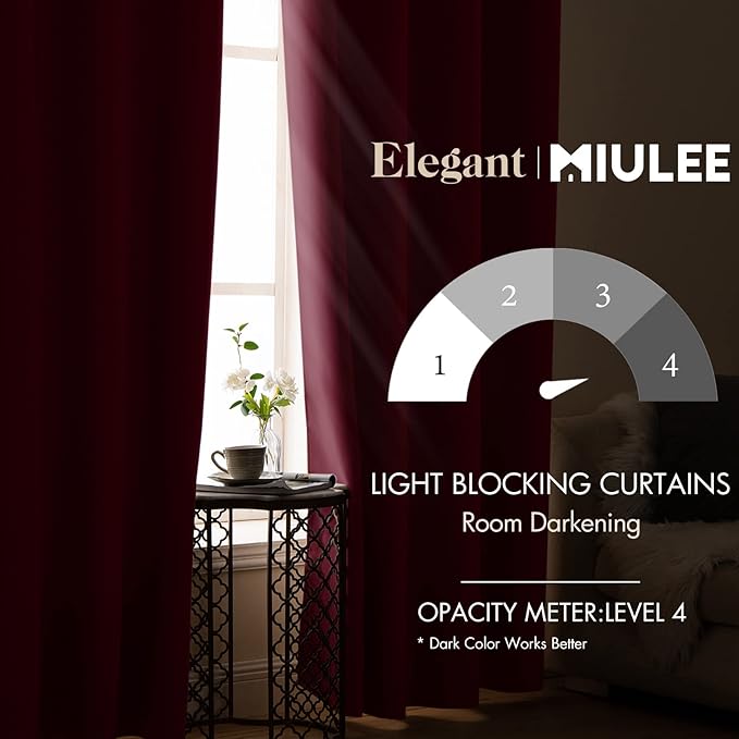 MIULEE Christmas Blackout Curtains, Room Darkening Thermal Insulated Drapes Solid Window Treatment Set Grommet Top Light Blocking Curtain for Living Room/Bedroom 2 Panels 42x84 inch,Wine Red