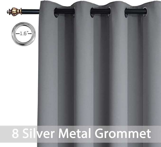 Yakamok Gray Blackout Curtain Panels 96 inches - Light Reducing Thermal Insulated Solid Grommet Blackout Curtains/Panels/Drapes for Living Room 1 Panel, 52 inches by 96 Inch, Grey