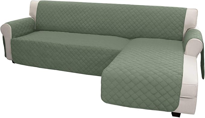 Easy-Going Sofa Slipcover L Shape Sofa Cover Sectional Couch Cover Chaise Cover Reversible Sofa Cover Furniture Protector for Pets Kids Dog Cat(Large,Greyish Green/Greyish Green)