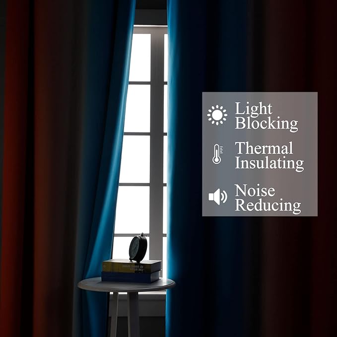 Ombre Orange and Blue Blackout Curtains 45 Inch Length 2 panels, Full Room Darkening Curtains for Bedroom, Thermal Insulated Gradient Drapes, Full Light Blocking Curtains with Grommet, 52x45 Inch