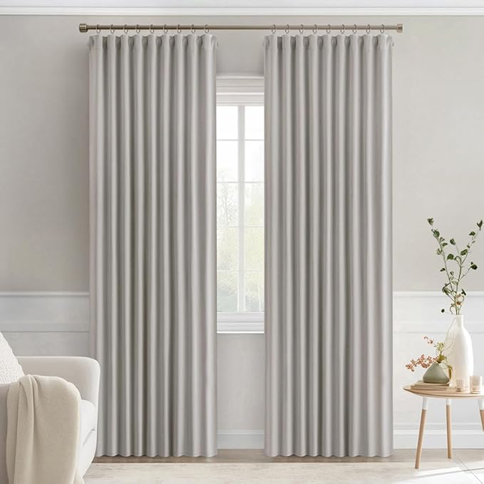 MIULEE Stone Back Tab Blackout Curtains 90 Inches Long 2 Panels Set for Living Room Bedroom Privacy, Rod Pocket/Pinch Pleat Thermal Insulated Room Darkening Pleated Light Blocking Drapes