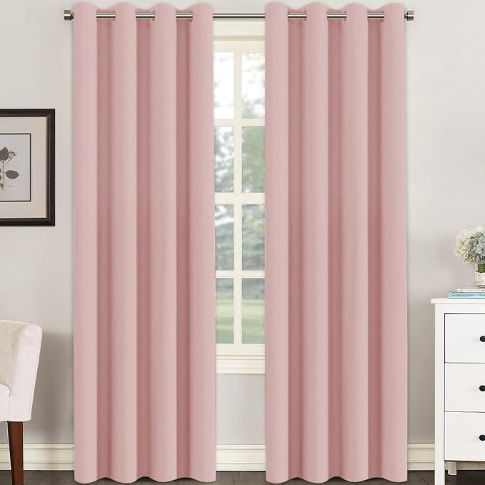 H.VERSAILTEX Pink Blackout Curtain for Living Room Thermal Insulated Window Treatment Curtain Extra Long 120 inch Length Energy Saving Solid Grommet Blackout Drape, 1 Panel, Baby Pink, 52" W x 120" L