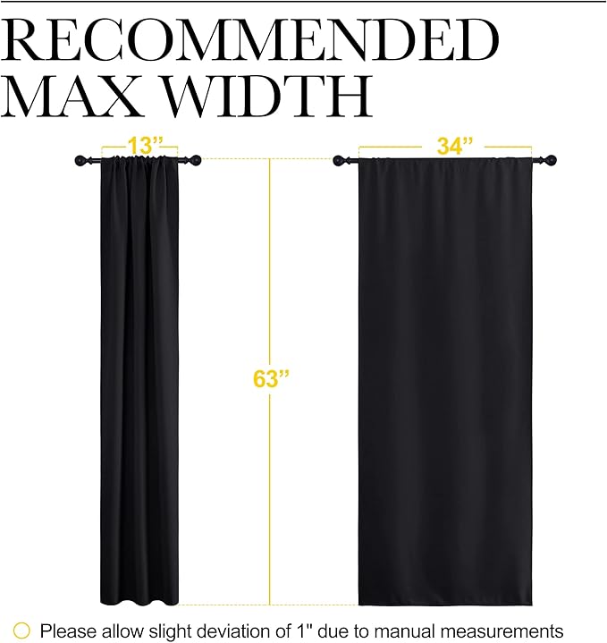NICETOWN Black Out Curtain Panels for Kitchen - Energy Smart Decoration Thermal Insulating Blackout Drapes/Draperies for Small Window (2 Panels, 34 inches Wide by 63 inches Long)