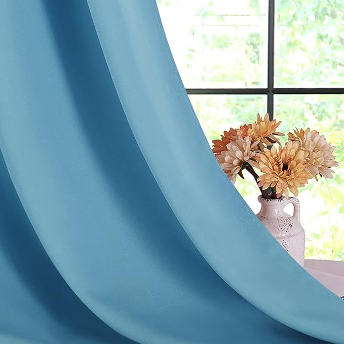 NICETOWN Blackout Curtains & Drapes for Bedroom, Teal Blue, W34 x L48, Set of 2, Triple Weave Grommet Top Thermal Insulated Light Blocking Panels for Bathroom/Living Room