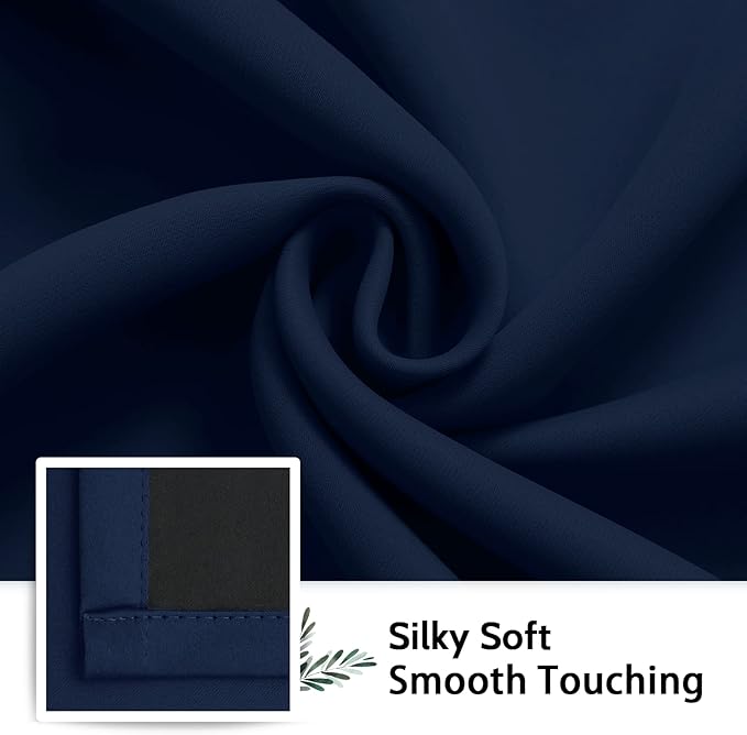SimpleHome 100% Blackout Curtains for Bedroom,Thermal Insulated Grommet Window Drapes Room Darkening Navy Blue Curtains for Living Room with Black Back,42 x 63 Inch,2 Panels