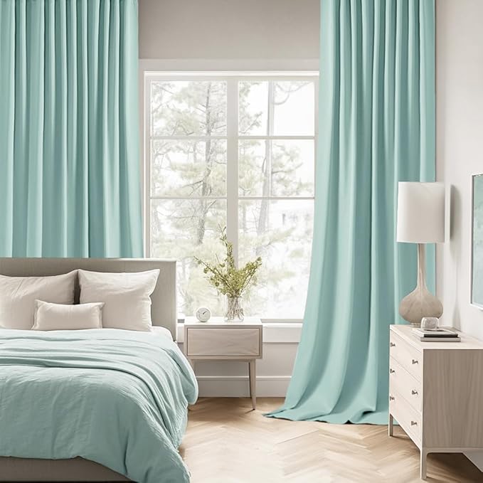 MIULEE Aqua Back Tab Blackout Curtains 63 Inch Length 2 Panels Set for Living Room Bedroom Privacy, Rod Pocket/Pinch Pleat Thermal Insulated Room Darkening Pleated Light Blocking Drapes