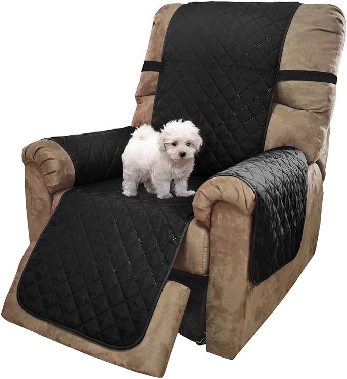 U-NICE HOME Recliner Chair Covers Reversible Chair Cover Pet Covers for Dogs with Elastic Straps Water Resistant Diamond Quilted (28''Recliner Oversized, Black/Black)