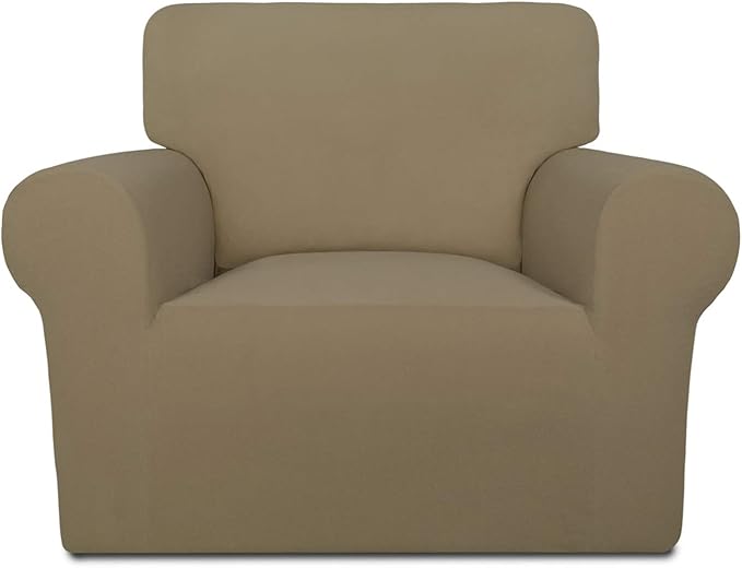 PureFit Super Stretch Chair Sofa Slipcover – Spandex Non Slip Soft Couch Sofa Cover, Washable Furniture Protector with Non Skid Foam and Elastic Bottom for Kids, Pets （Chair, Tan）