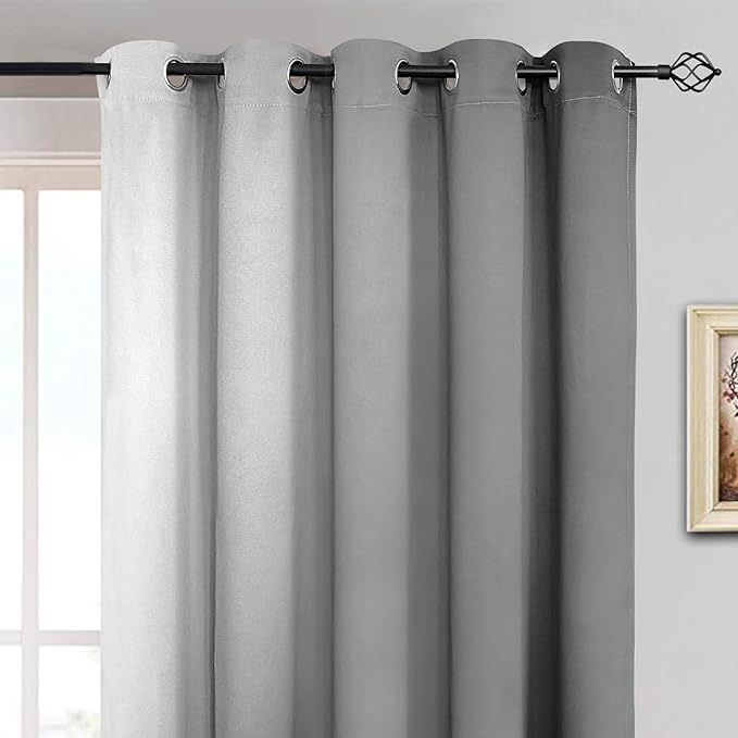 Yakamok Room Darkening Ombre Curtains 84 Inch Length, Grey and Greyish White Thermal Insulated Gradient Color Curtains,Light Blocking Grommet Window Drapes for Bedroom,62 Inch Width,2 Panels