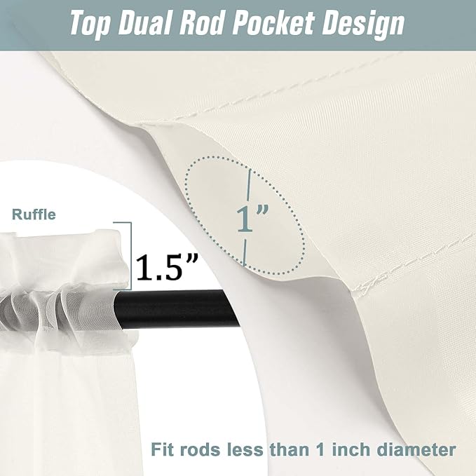 Extra Wide Sheer Ivory Curtains 144 Inches Long 2 Panels, Extra Long Light Filtering Soft Airy Transparent Patio Curtains for Sliding Glass Door, Top Dual Rod Pocket, 12FT, 2x59Wx144L Inches