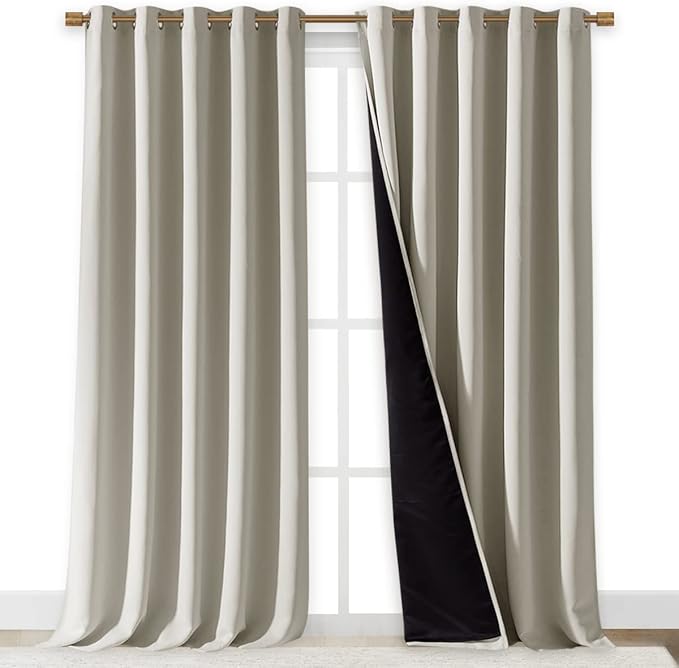 NICETOWN Full Shading Curtains for Windows, Super Heavy-Duty Black Lined Blackout Curtains for Bedroom, Privacy Assured Window Treatment (Natural, Pack of 2, 70 inches W x 95 inches L)
