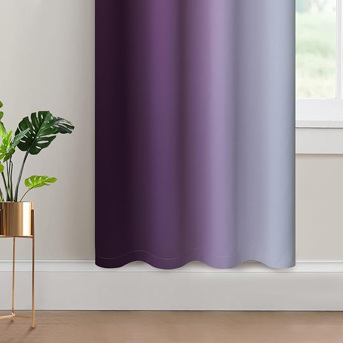 Yakamok Room Darkening Greyish White and Purple Ombre Curtains for Bedroom, Thickening Polyester Thermal Insulated Grommet Gradient Color Drapes for Living Room (52W x 72L / 2 Panels)