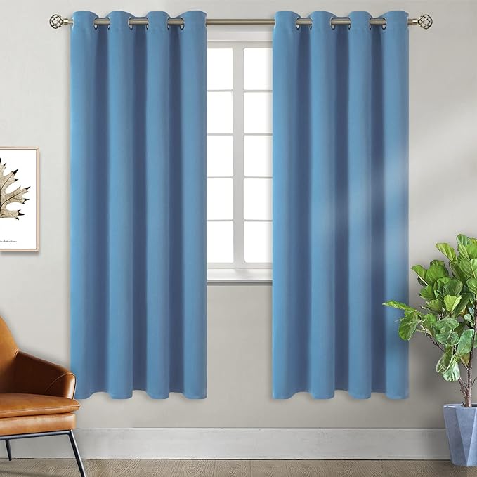 BGment Blackout Curtains for Bedroom - Grommet Thermal Insulated Room Darkening Curtains for Living Room, Set of 2 Panels, Each 46 x 72 Inch, Faded Denim