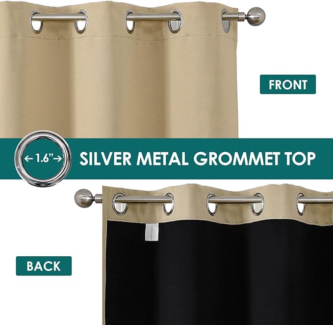 ChrisDowa 100% Blackout Curtains 102 inch Long for Bedroom with Black Liner, 2 Thick Layers Total Blackout Thermal Insulated Grommet Window Curtains 2 Panels Set (Beige, 52 x 102 Inch)