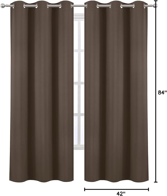 LEMOMO Chocolate Thermal Blackout Curtains/42 x 84 Inch/Set of 2 Panels Room Darkening Curtains for Bedroom