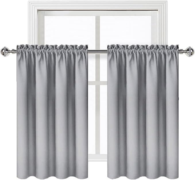 DWCN Silver Grey Short Blackout Curtains for Bedroom, Thermal Insulated Energy Saving Room Darkening Curtains for Living Room (W42 x L36 inch, Set of 2 Panels, Top of Rod Pocket)