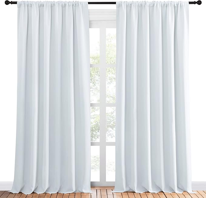 NICETOWN Bedroom Window Curtain Panels - Window Treatment Thermal Insulated Rod Pocket Room Darkening Curtains/Drapes for Patio Door (Greyish White, 2 Panels, 70 in x 95 in (W x L))