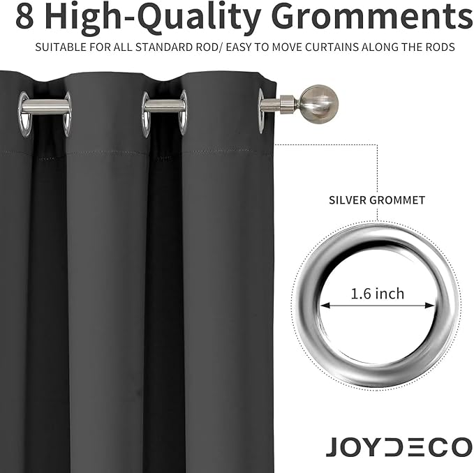 Joydeco Blackout Curtains 72 Inches Long 2 Panels Set, Thermal Insulated Long Curtains& Drapes 2 Burg, Room Darkening Drapes for Bedroom Living Room (Grey, W37 x L72 Inch)