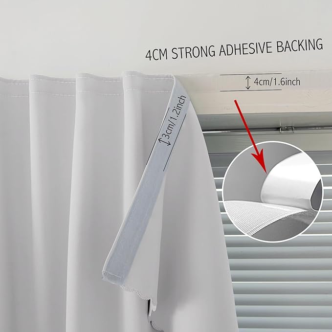 Blackout Curtains for Bedroom Sticky Curtain Blackout Window Cover Self Adhesive Curtains Rod No Drillng, 47" W X 59" L, Light Grey, 1 Panel