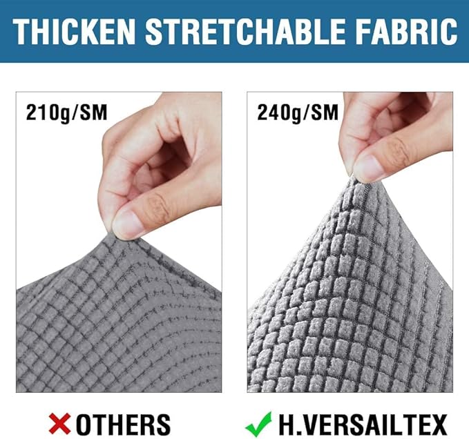 H.VERSAILTEX 4 Piece Stretch Sofa Covers for 3 Cushion Couch Covers for Living Room Furniture Slipcovers (Base Cover Plus 3 Seat Cushion Covers) Thicker Jacquard Fabric (Large Sofa, Dove)