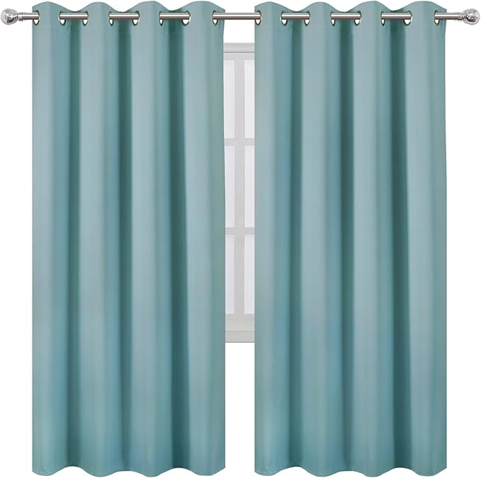 LEMOMO Blackout Curtains 66 x 72 Inch Long Stone Blue Curtains Set of 2 Panels Room Darkening Curtains for Bedroom and Living Room