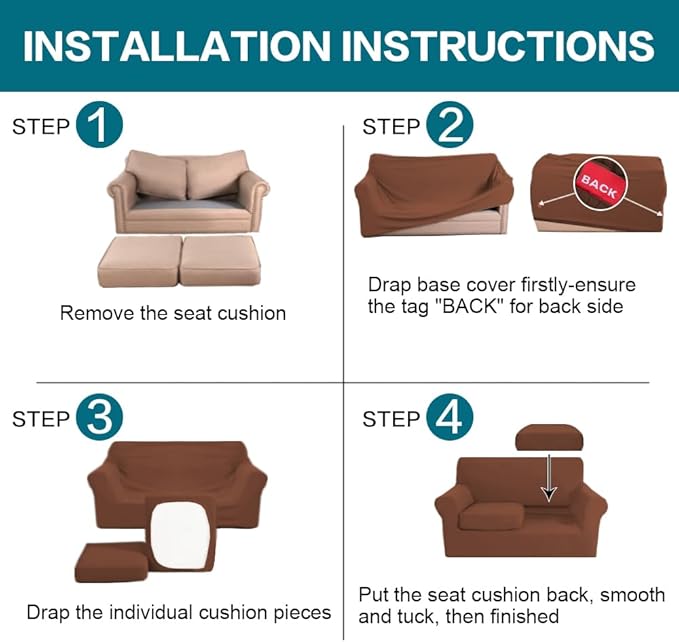 Turquoize 3 Piece Sofa Covers for 2 Cushion Couch Sofa Slipcover Soft Couch Cover for Dogs-Washable Sofa Furniture Covers with 2 Individual Cushion Covers (2 Cushion Sofa, Caramel)