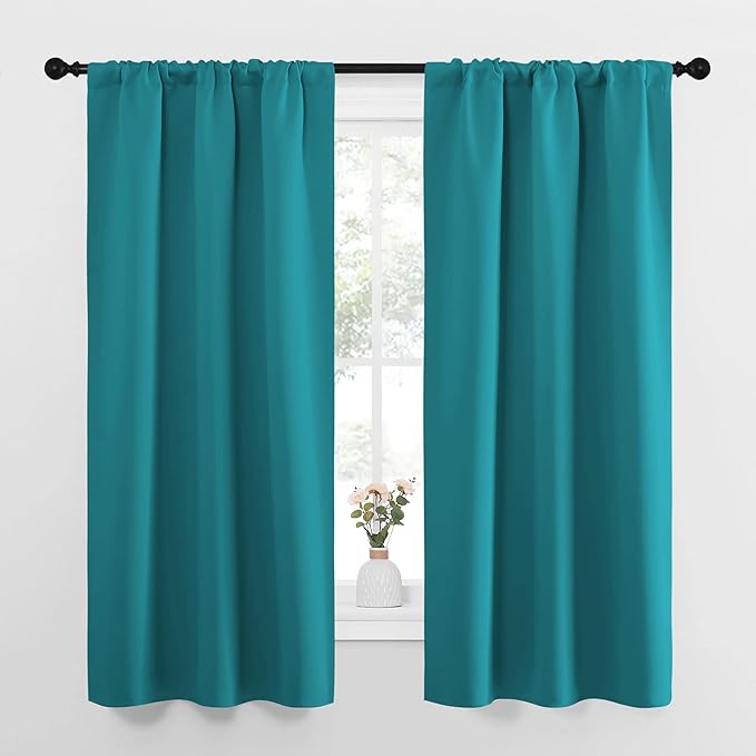 NICETOWN Peacock Blue Blackout Curtains Panels for Window, Thermal Insulated Rod Pocket Blackout Drapes/Draperies for Living Room (2 Panels, W34 x L63 inches)