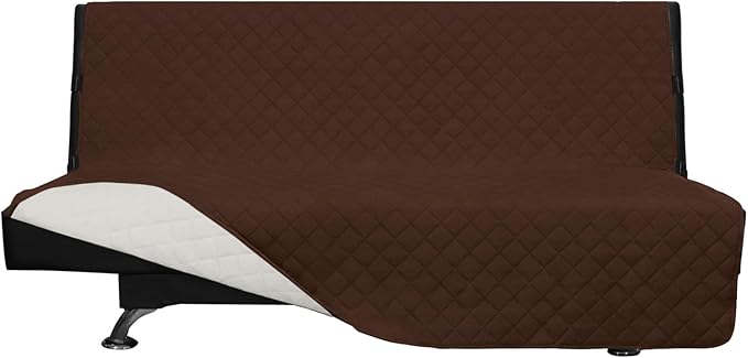 Easy-Going Futon Sofa Slipcover Reversible Sofa Cover Armless Couch Cover Water Resistant Pets, Kids, Children, Dog, Cat (Coffee/Ivory)