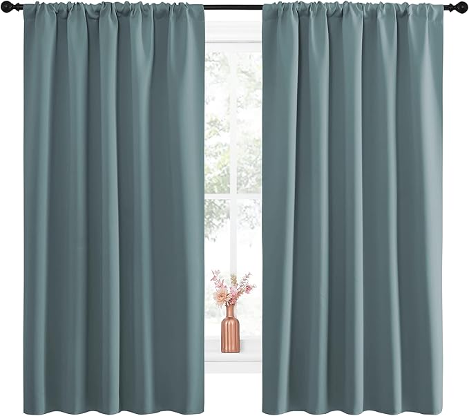 NICETOWN Greyish Blue Blackout Curtains Panels for Window, Thermal Insulated Rod Pocket Blackout Drapes/Draperies for Living Room (2 Panels, W52 x L63 inches)