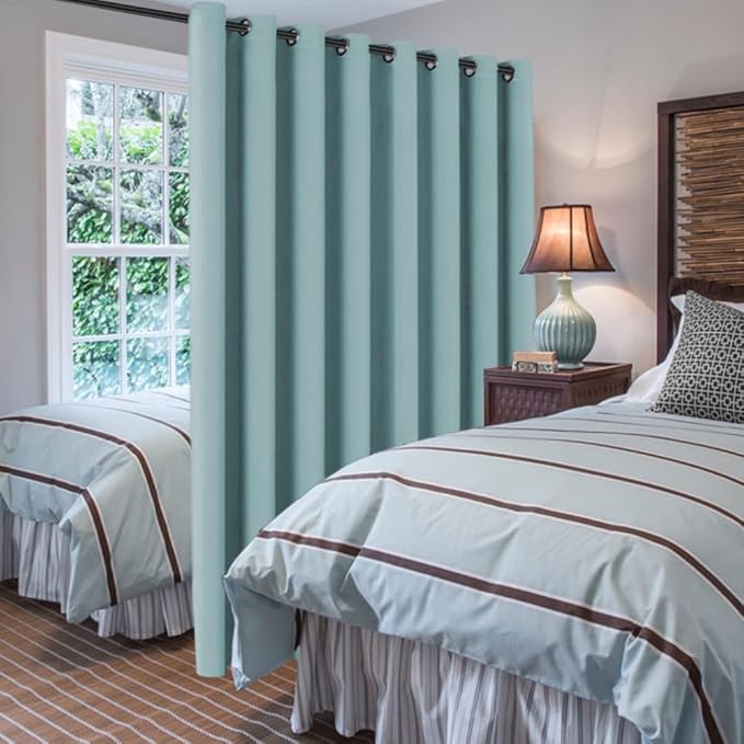 H.VERSAILTEX Blackout Patio Curtains 100 x 96 Inches for Sliding Door Extral Wide Blackout Curtain Panels Thermal Insulated Room Divider - Grommet Top, 8' Tall by 8.5' Wide - Mineral Blue