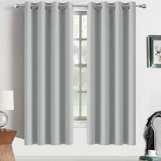 Yakamok Blackout Curtains Room Darkening Thermal Insulated Grommet top Window Curtains for Living Room, 52 x 72 Inch, Light Grey, Set of 2