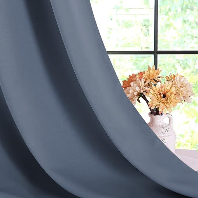 NICETOWN Blackout Curtains for Bedroom, Stone Blue, 34" Wide by 70" Long, Home Decoration Thermal Insulated Noise Reducing Curtains & Drapes for Boys Room, Privacy Panels