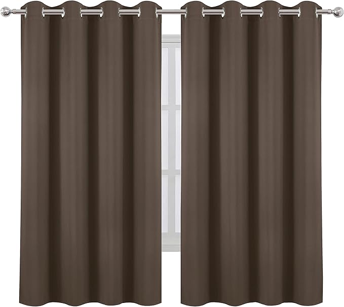 LEMOMO Chocolate Brown Blackout Curtains 52 x 63 Inch Length/Set of 2 Curtain Panels/Thermal Insulated Room Darkening Blackout Curtains for Bedroom