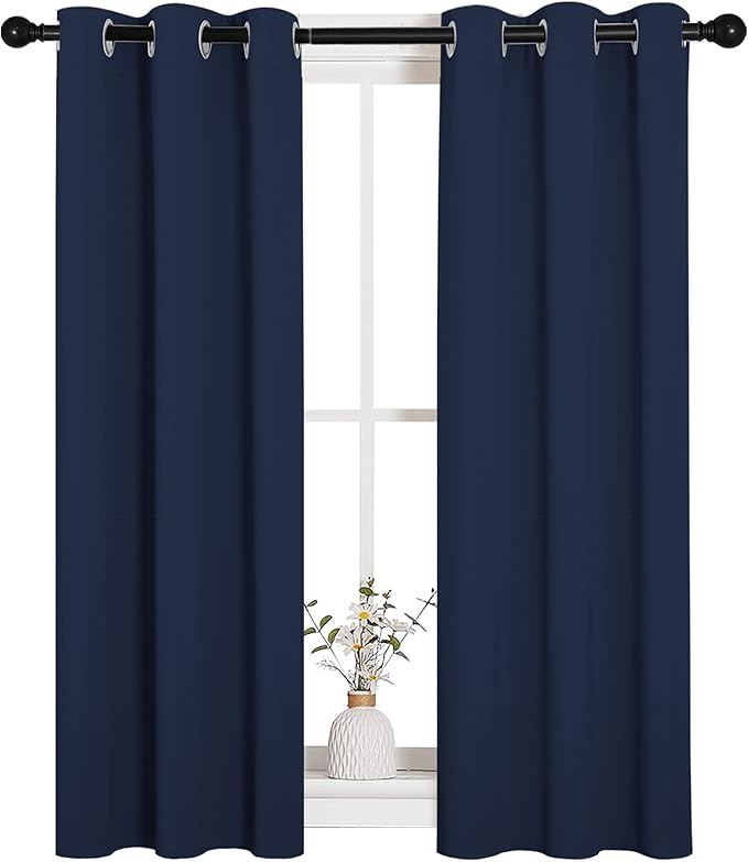 NICETOWN Blackout Draperies Curtains, All Season Thermal Insulated Solid Grommet Top Blackout Curtains/Drapes for Kid's Room (Navy, 1 Pair, 29 x 45 Inch)