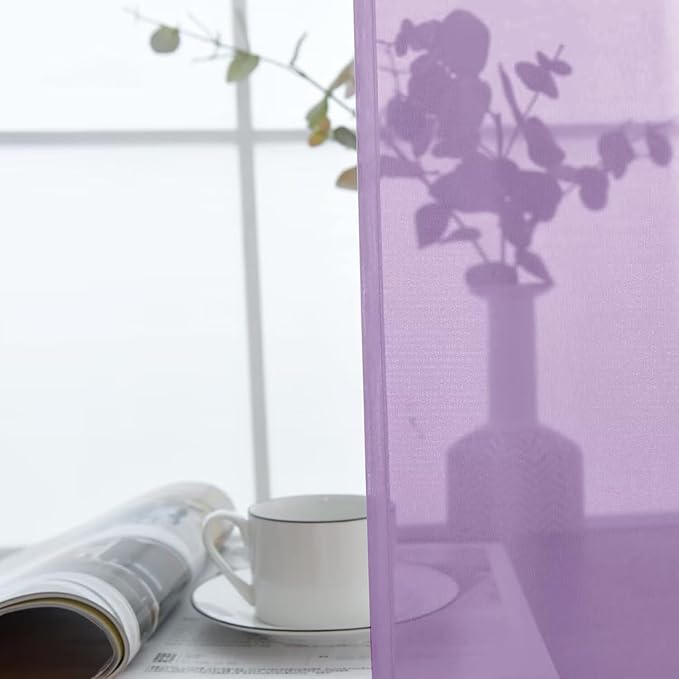 SpaceDresser Lavender Sheer Curtains 4 Panels Rod Pocket Semi-Sheer Curtain 54 Inches Long Light Filtering Voile Window Drapes for Bedroom Living Room Kitchen, Each 52W x54L