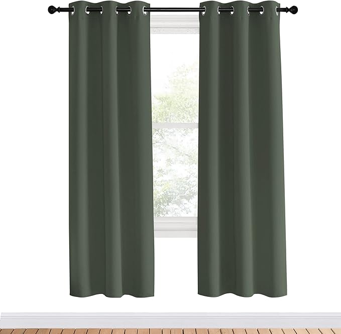 NICETOWN Thermal Insulated Curtains Blackout Draperies, Dark Mallard, Set of 2, 34 by 70 inches Long, Window Treatment Solid Grommet Room Darkening Drape Panels for Bedroom