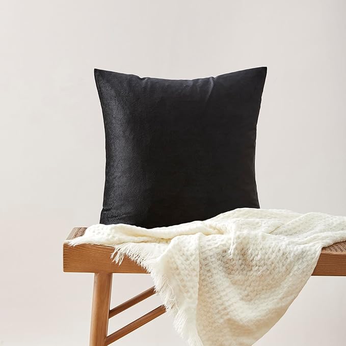 GIGIZAZA Black Velvet Pillow Covers 18x18,Decorative Square Throw Pillows Modern Covers Small Solid Living Room Pillow Cases for Couch Pack of 2