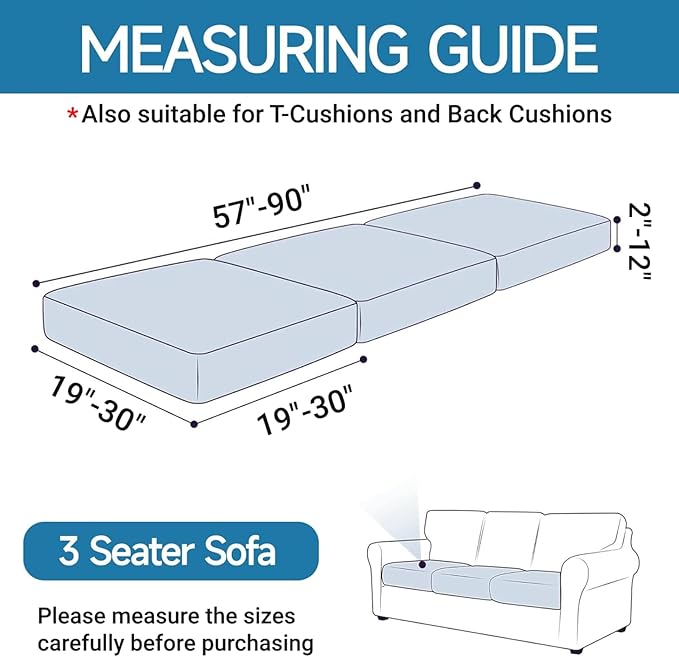 ZNSAYOTX Stretch Cushion Covers for Sofa, Individual Sofa Seat Covers Removable with Elastic Band & Ties, Sectional Couch Cushion Cover Replacement Soft Cozy Washable (3Pc, Light Gray)
