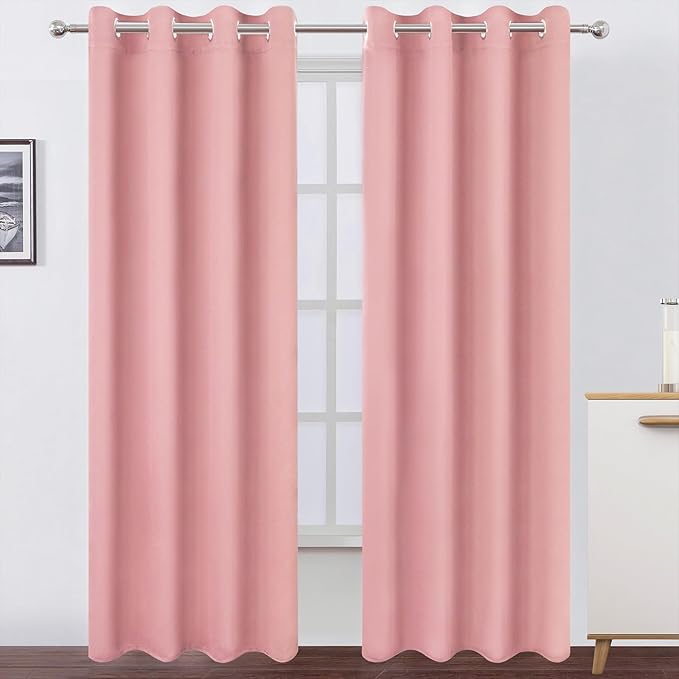LEMOMO Blackout Curtains 52 x 120 Inch Long Pink Curtains Set of 2 Panels Room Darkening Curtains for Bedroom and Living Room
