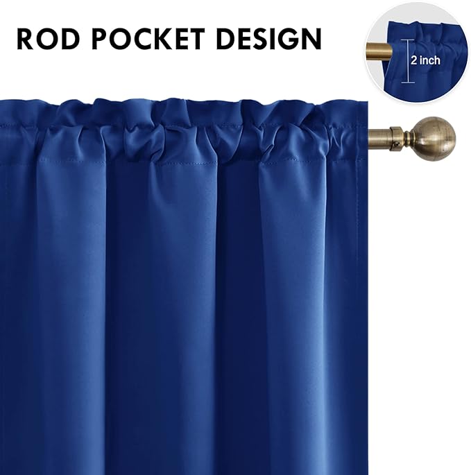 DWCN Blackout Curtains Room Darkening Thermal Insulated Bedroom Curtains Window Curtain Panels, 42 x 54 inches Long, Set of 2 Classic Blue Rod Pocket Drapes