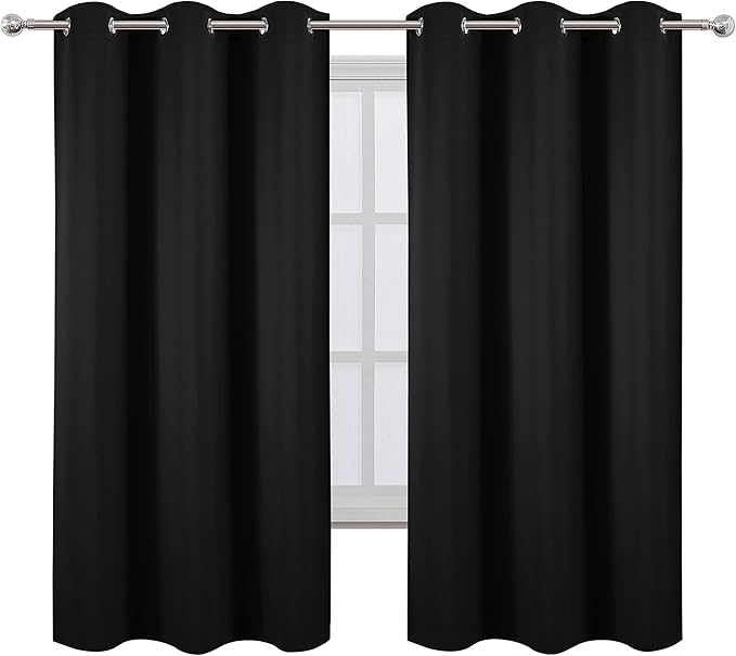LEMOMO Blackout Curtains 42 x 63 inch/Black Curtains Set of 2 Panels/Thermal Insulated Room Darkening Bedroom Curtains