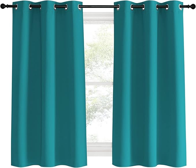 NICETOWN Room Darkening Curtains 60 inch Length 2 Panels, Peacock Teal, 2 Pieces, W42, Thermal Insulated Grommet Blackout Curtains for Modern Casual Elegant Bedroom Kids Room Theme Decoration