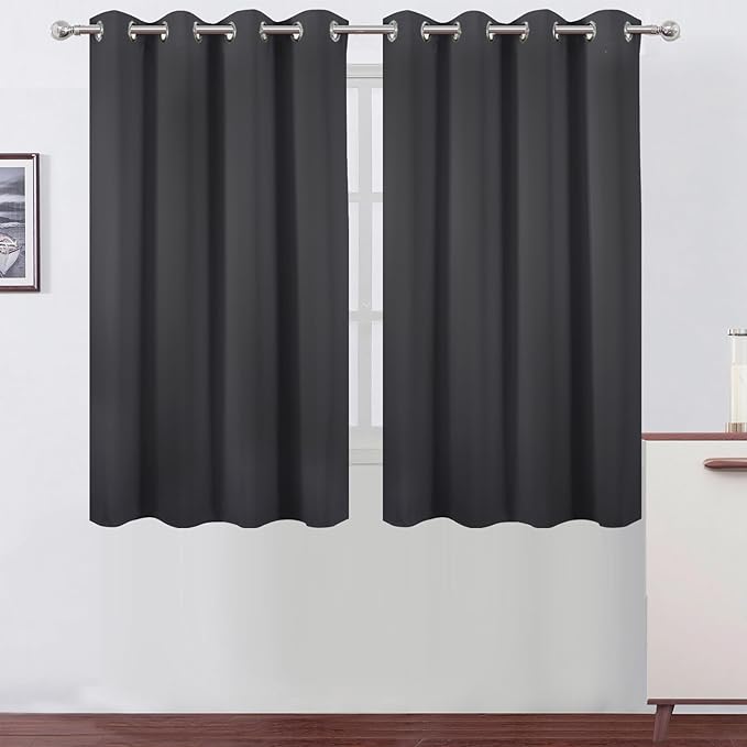 LEMOMO Dark Grey Thermal Blackout Curtains/52 x 54 Inch/Set of 2 Panels Room Darkening Curtains for Bedroom
